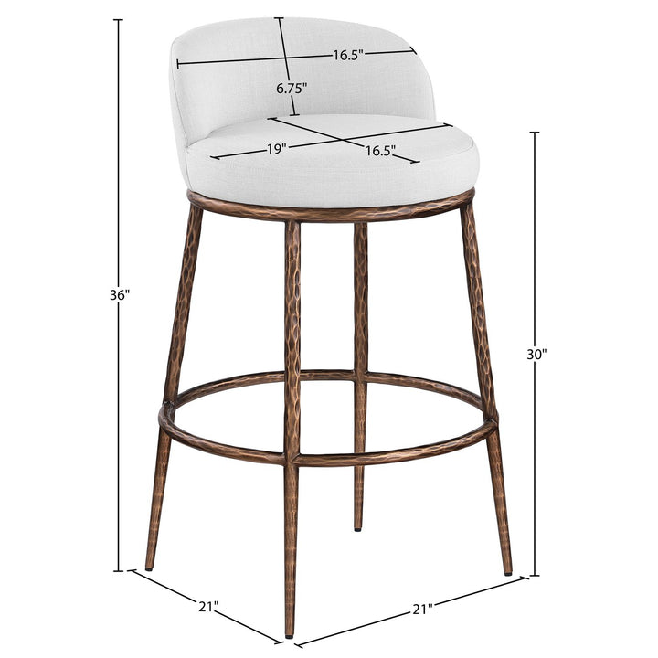 Ferro Performance Fabric Upholstered Bar Stool — White / Antique Bronze
