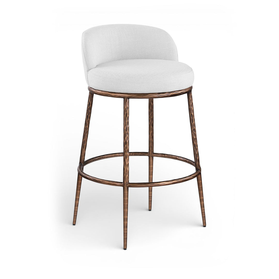 Ferro Performance Fabric Upholstered Bar Stool — White / Antique Bronze