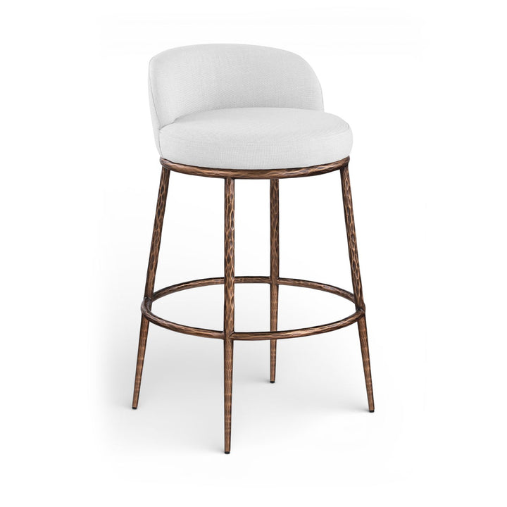 Ferro Performance Fabric Upholstered Bar Stool — White / Antique Bronze