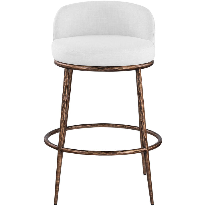 Ferro Performance Fabric Upholstered Bar Stool — White / Antique Bronze