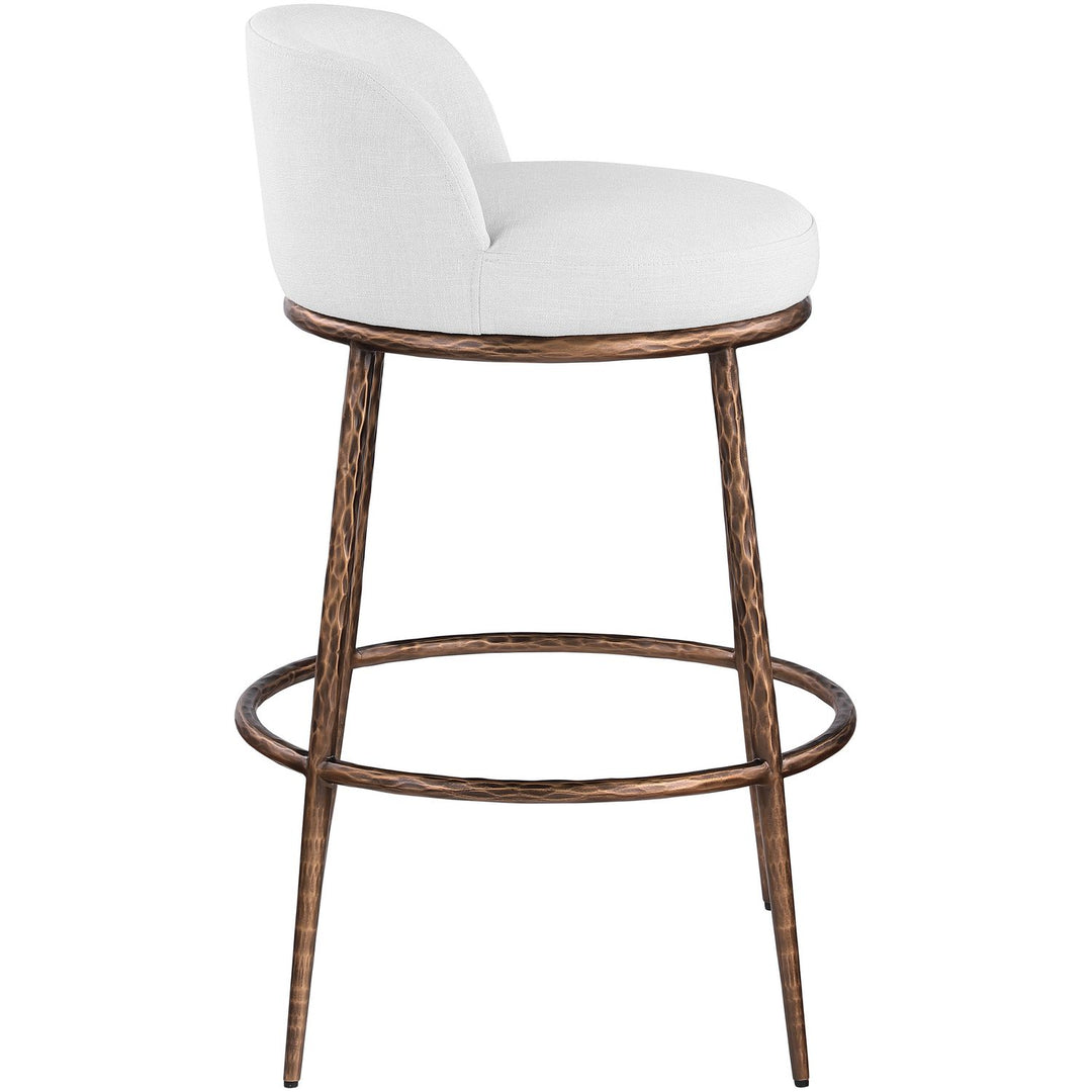 Ferro Performance Fabric Upholstered Bar Stool — White / Antique Bronze