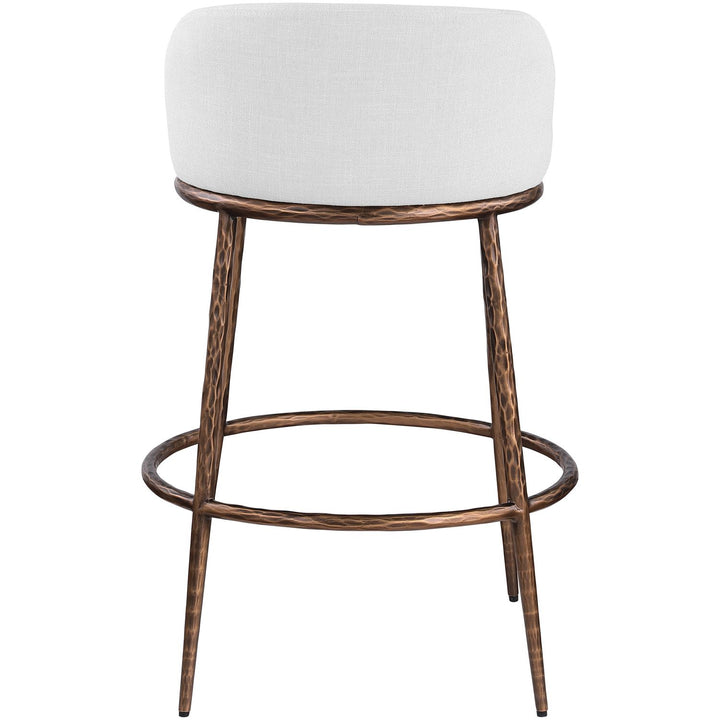 Ferro Performance Fabric Upholstered Bar Stool — White / Antique Bronze