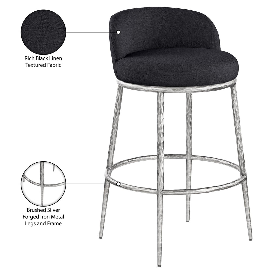 Ferro Performance Fabric Upholstered Bar Stool — Black / Antique Silver