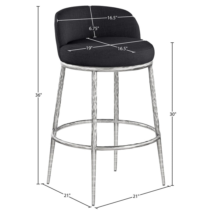 Ferro Performance Fabric Upholstered Bar Stool — Black / Antique Silver