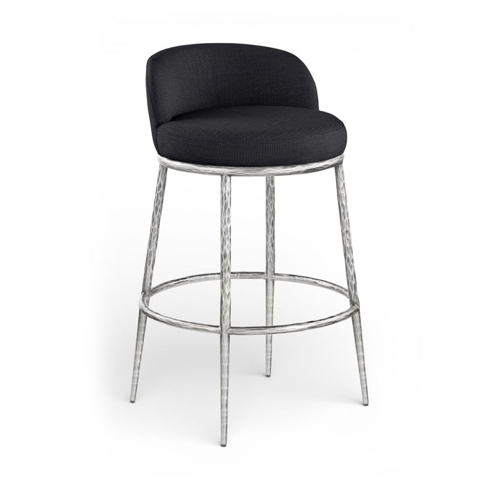Ferro Performance Fabric Upholstered Bar Stool — Black / Antique Silver