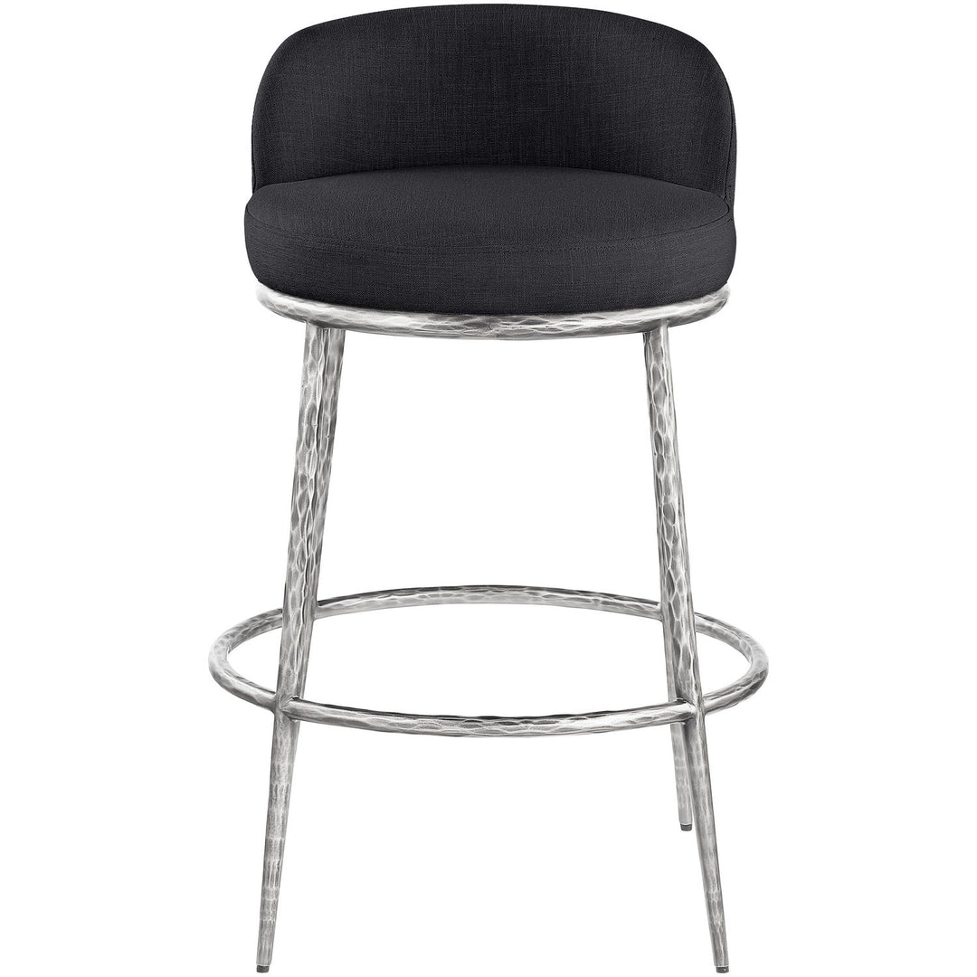 Ferro Performance Fabric Upholstered Bar Stool — Black / Antique Silver