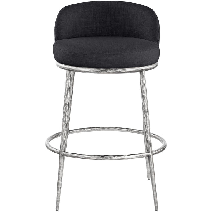 Ferro Performance Fabric Upholstered Bar Stool — Black / Antique Silver