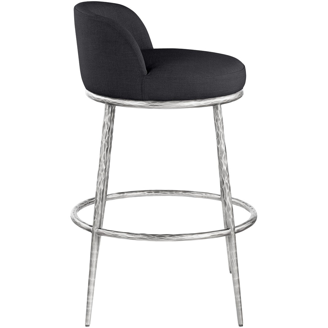 Ferro Performance Fabric Upholstered Bar Stool — Black / Antique Silver