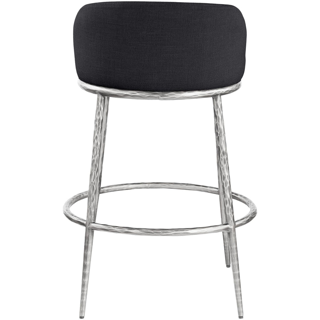 Ferro Performance Fabric Upholstered Bar Stool — Black / Antique Silver