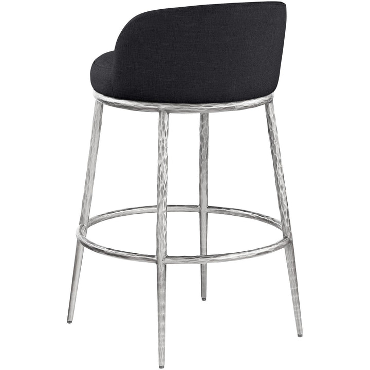 Ferro Performance Fabric Upholstered Bar Stool — Black / Antique Silver