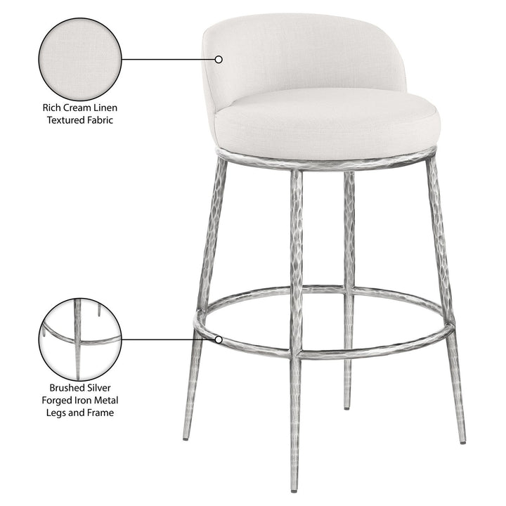 Ferro Performance Fabric Upholstered Bar Stool — Cream / Antique Silver