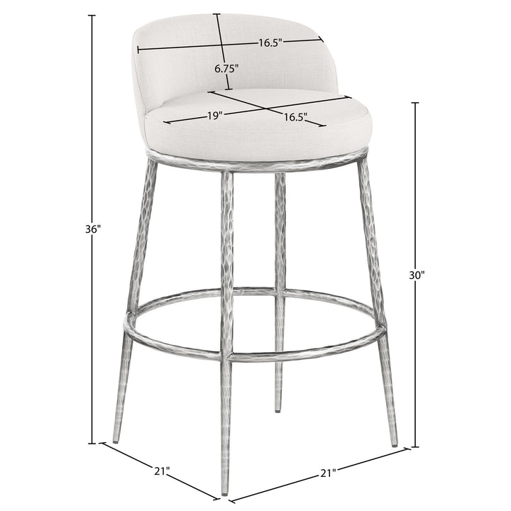 Ferro Performance Fabric Upholstered Bar Stool — Cream / Antique Silver