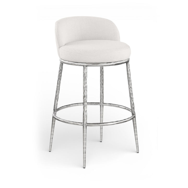 Ferro Performance Fabric Upholstered Bar Stool — Cream / Antique Silver