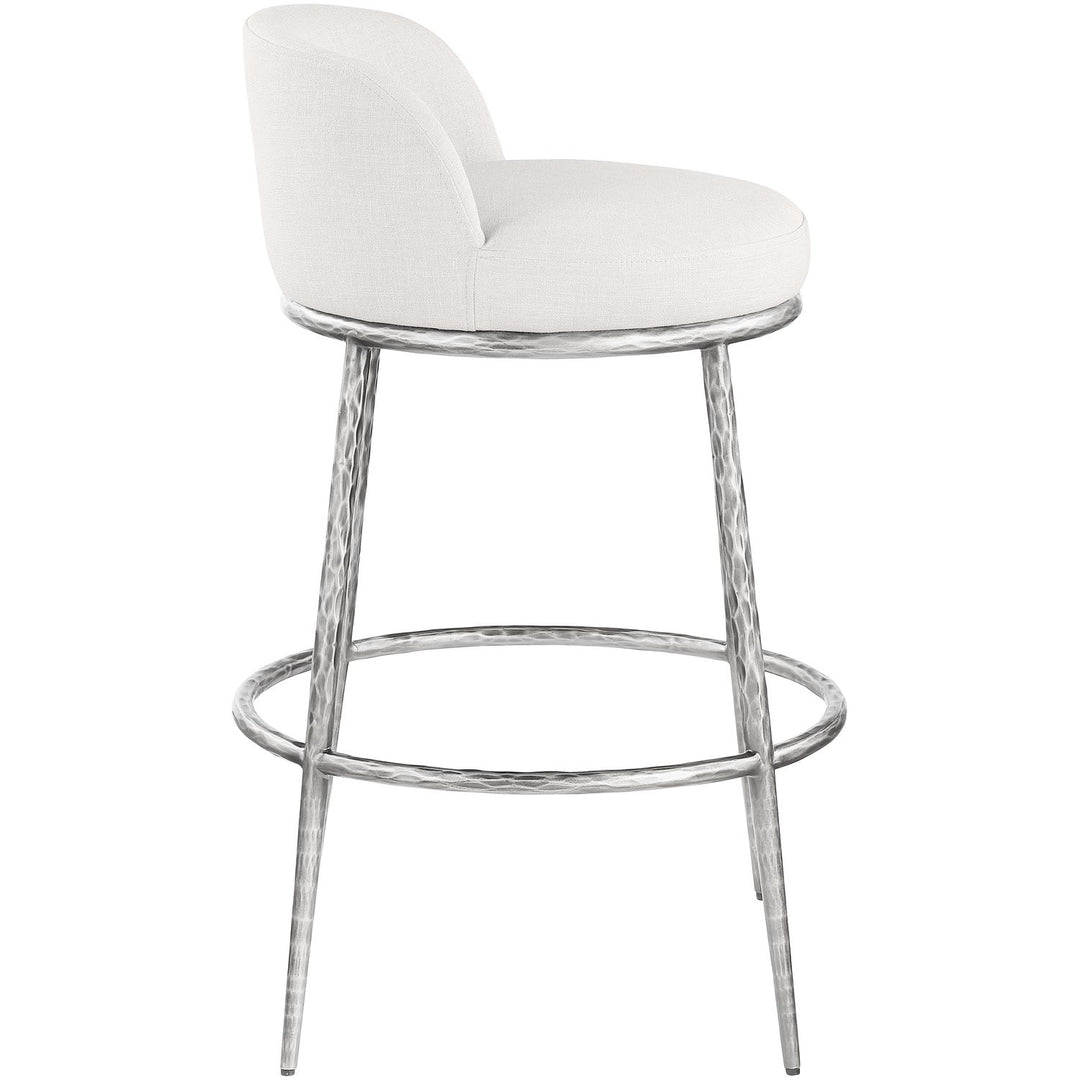 Ferro Performance Fabric Upholstered Bar Stool — Cream / Antique Silver