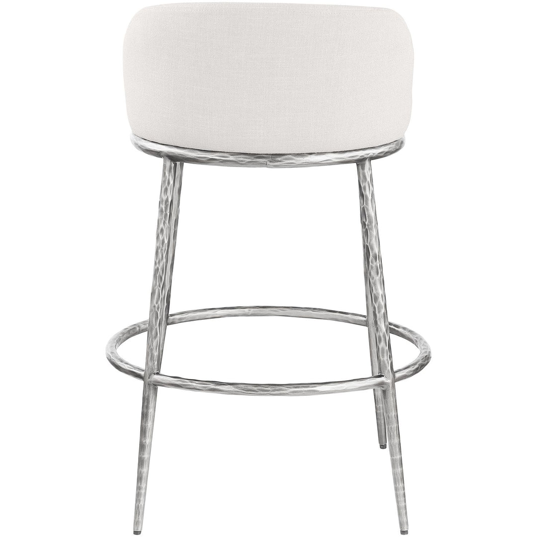 Ferro Performance Fabric Upholstered Bar Stool — Cream / Antique Silver