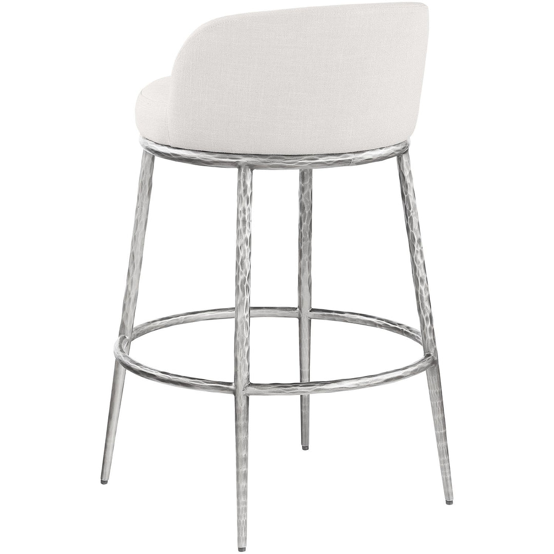 Ferro Performance Fabric Upholstered Bar Stool — Cream / Antique Silver