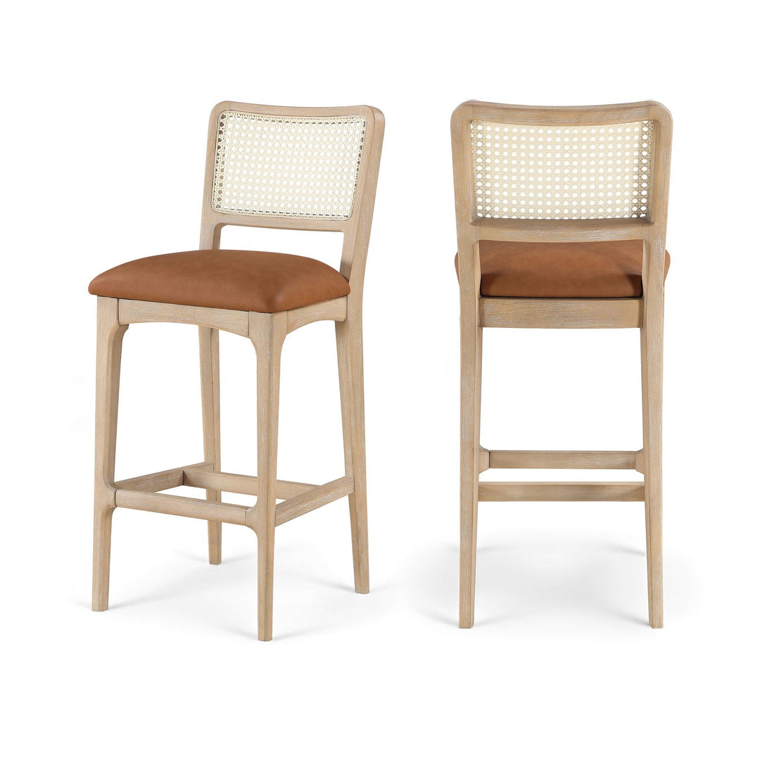 Atrium Cognac Cane Back And Vegan Leather Upholstered Bar Stool