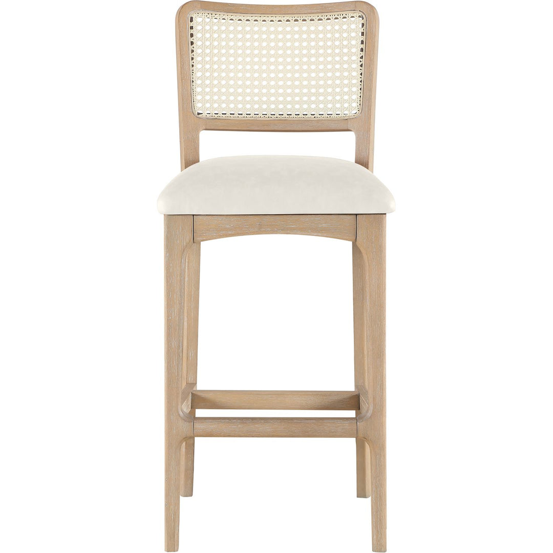 Atrium Cane Back And Vegan Leather Upholstered Bar Stool — Cream / Brushed Natural / White Cerusing
