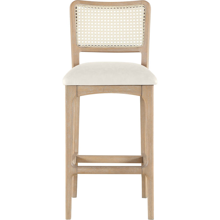 Atrium Cane Back And Vegan Leather Upholstered Bar Stool — Cream / Brushed Natural / White Cerusing