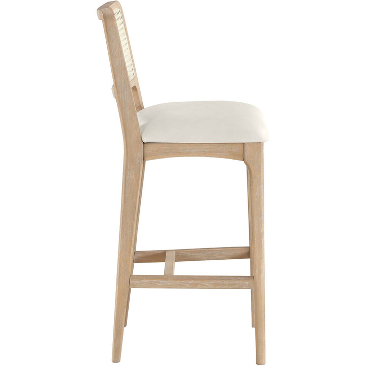 Atrium Cane Back And Vegan Leather Upholstered Bar Stool — Cream / Brushed Natural / White Cerusing