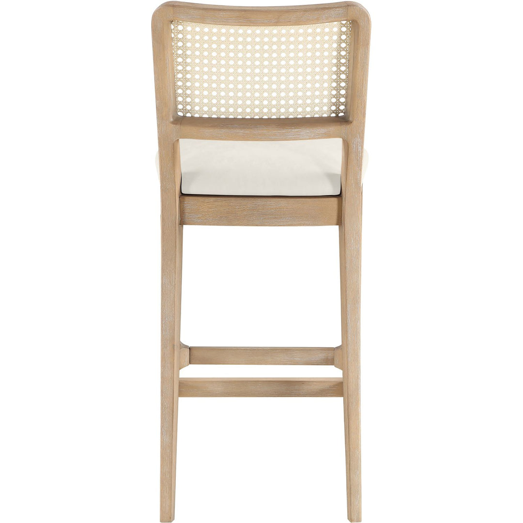 Atrium Cane Back And Vegan Leather Upholstered Bar Stool — Cream / Brushed Natural / White Cerusing