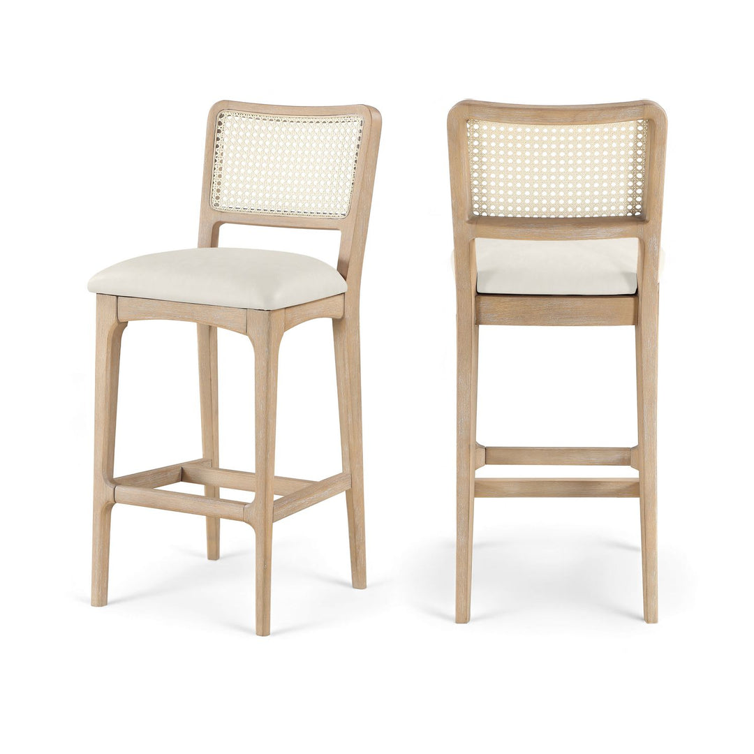 Atrium Cream Cane Back And Vegan Leather Upholstered Bar Stool