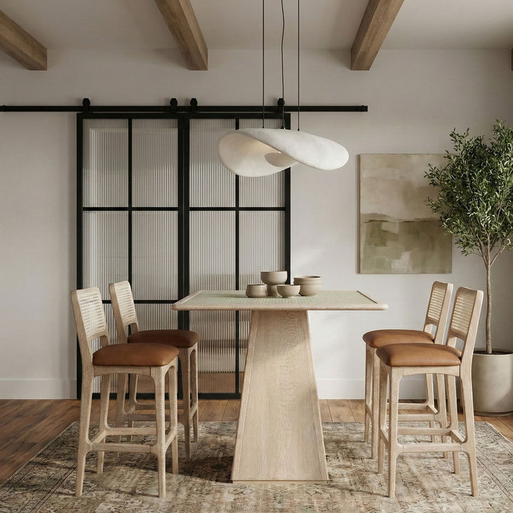 Atrium Glass And Cane Top With Solid Wood Base Bar Height Table — Natural