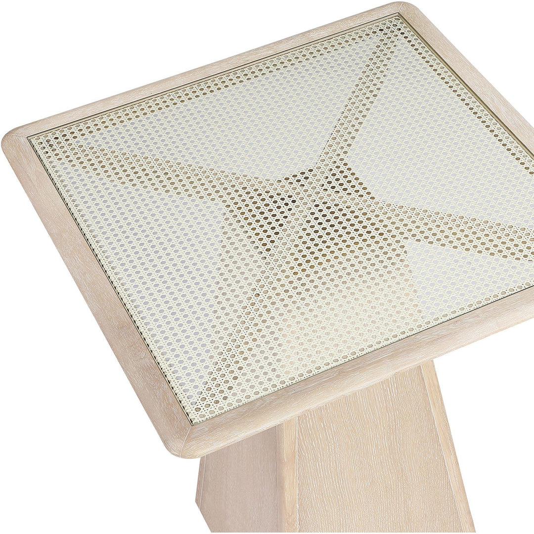 Atrium Glass And Cane Top With Solid Wood Base Bar Height Table — Natural
