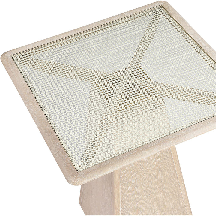 Atrium Glass And Cane Top With Solid Wood Base Bar Height Table — Natural