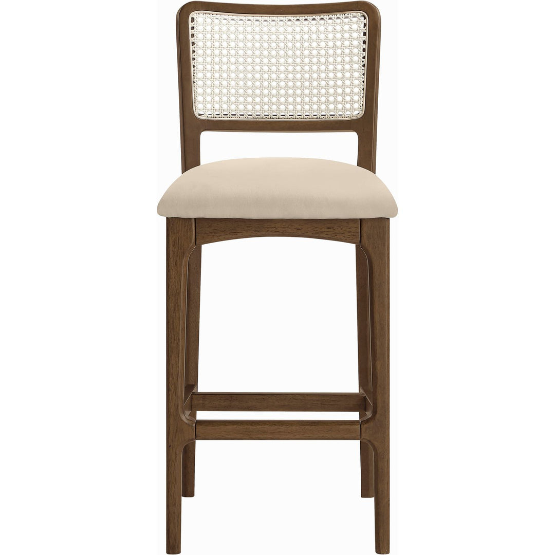 Atrium Cane Back And Vegan Leather Upholstered Bar Stool — Beige / Brushed Brown