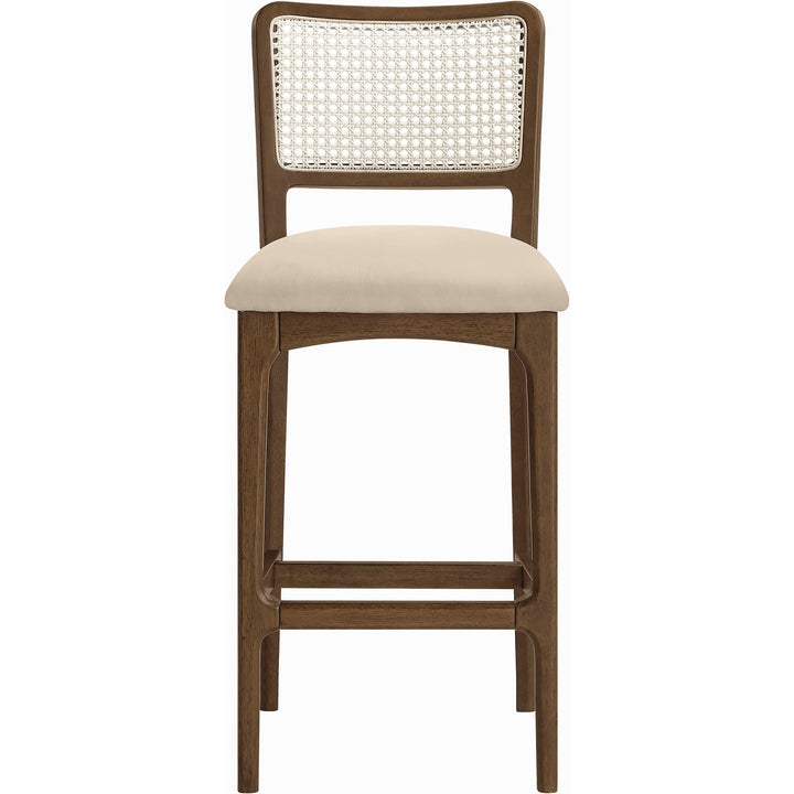 Atrium Cane Back And Vegan Leather Upholstered Bar Stool — Beige / Brushed Brown