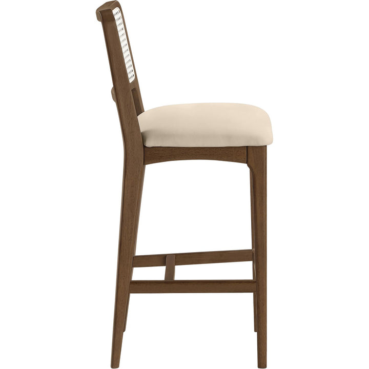 Atrium Cane Back And Vegan Leather Upholstered Bar Stool — Beige / Brushed Brown