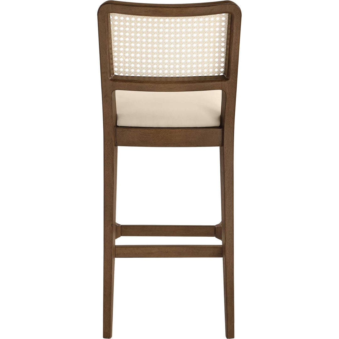 Atrium Cane Back And Vegan Leather Upholstered Bar Stool — Beige / Brushed Brown