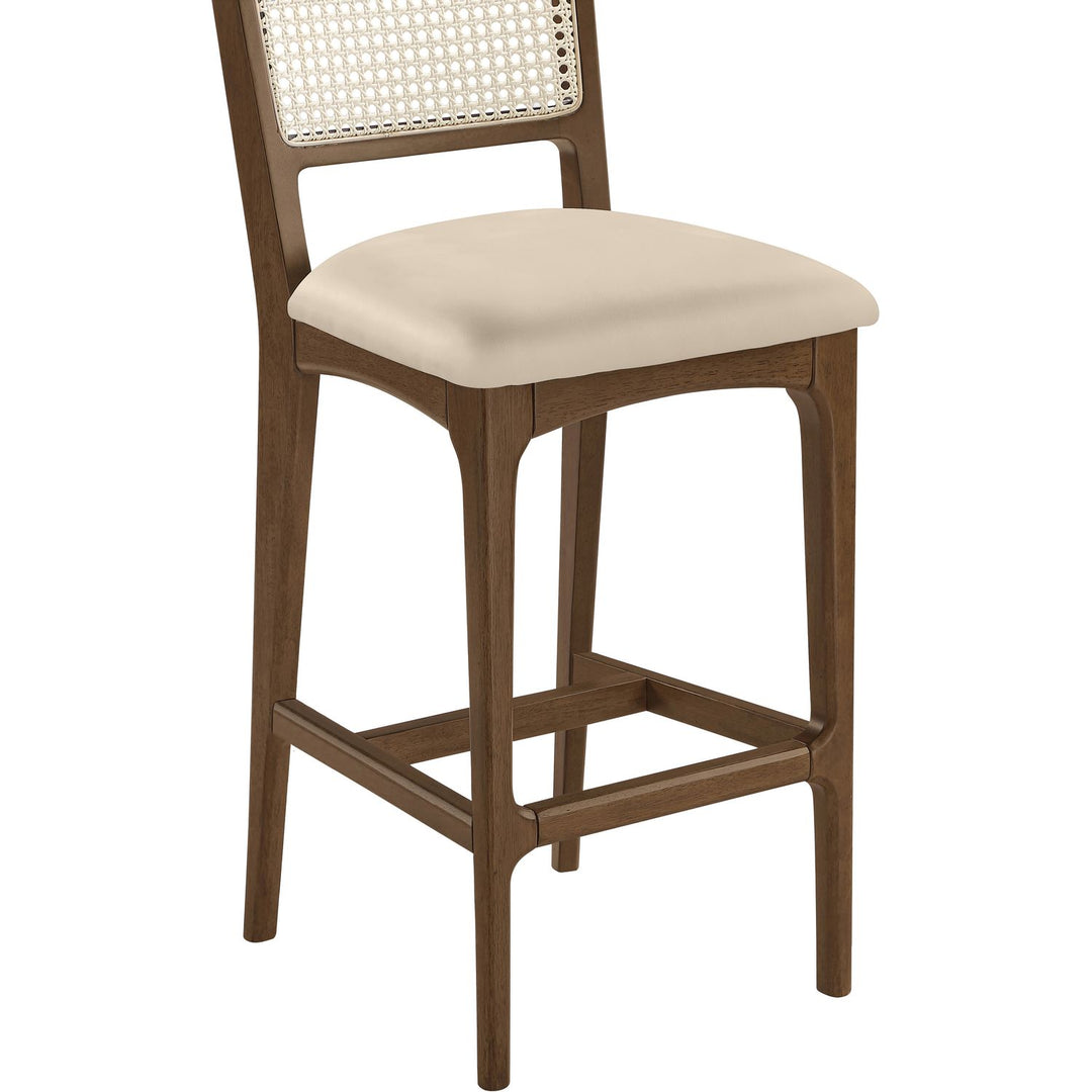 Atrium Cane Back And Vegan Leather Upholstered Bar Stool — Beige / Brushed Brown