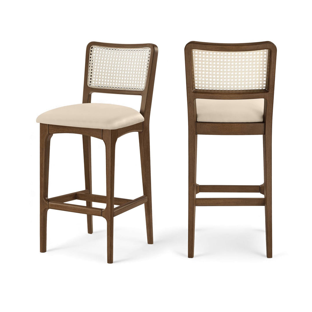 Atrium Beige Cane Back And Vegan Leather Upholstered Bar Stool