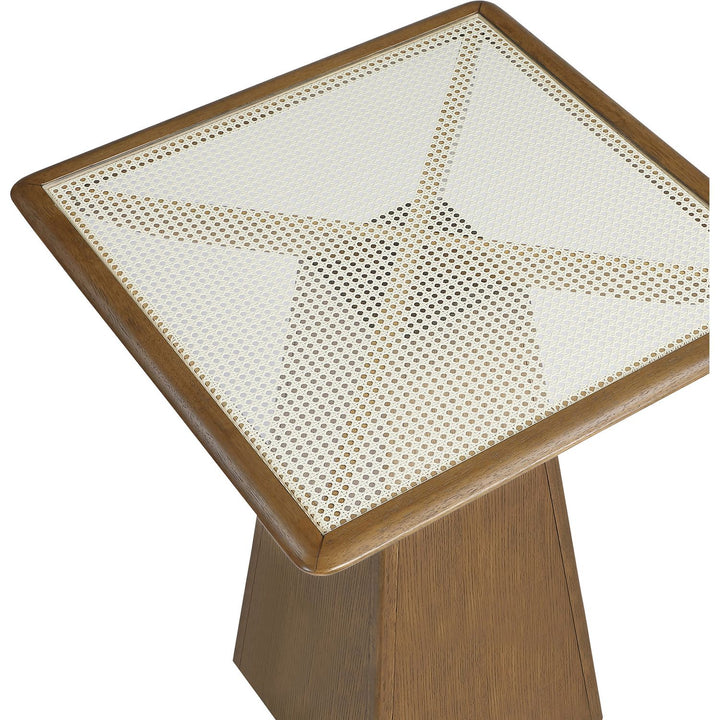 Atrium Glass And Cane Top With Solid Wood Base Bar Height Table — Brown Walnut