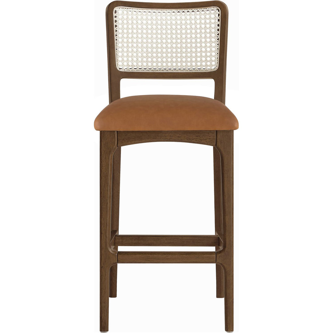 Atrium Cane Back And Vegan Leather Upholstered Bar Stool — Cognac / Brushed Brown
