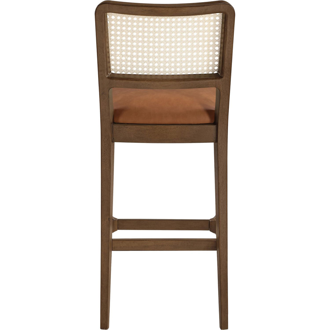 Atrium Cane Back And Vegan Leather Upholstered Bar Stool — Cognac / Brushed Brown