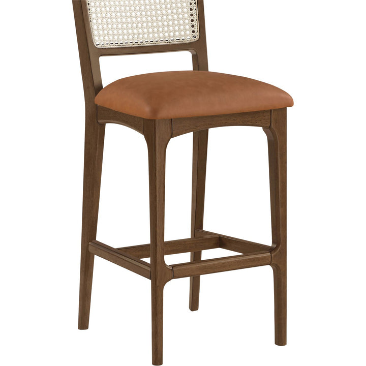 Atrium Cane Back And Vegan Leather Upholstered Bar Stool — Cognac / Brushed Brown