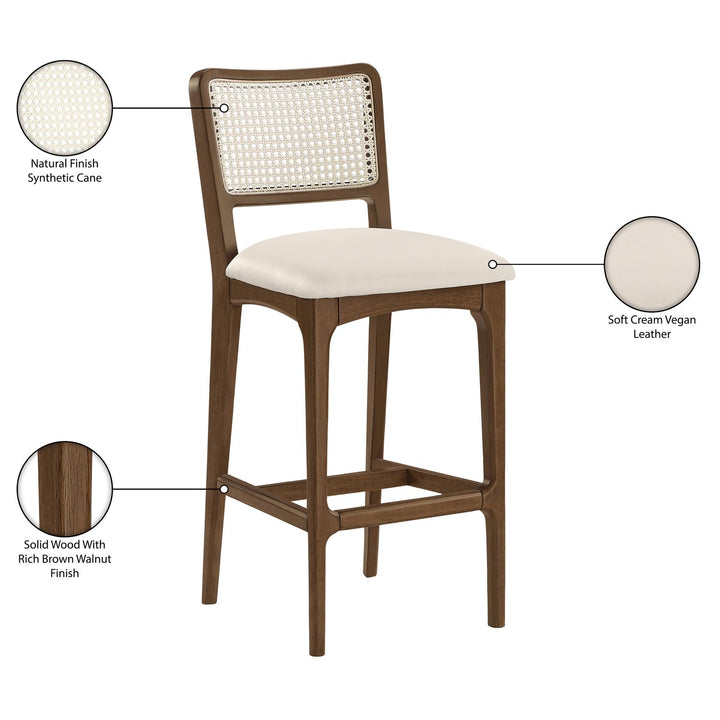 Atrium Cane Back And Vegan Leather Upholstered Bar Stool — Cream / Brushed Brown