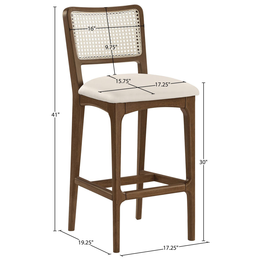 Atrium Cane Back And Vegan Leather Upholstered Bar Stool — Cream / Brushed Brown