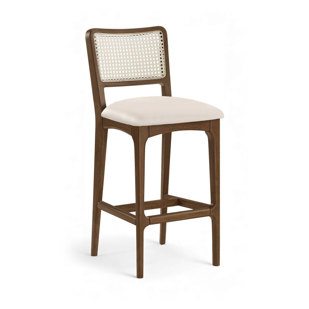 Atrium Cane Back And Vegan Leather Upholstered Bar Stool — Cream / Brushed Brown