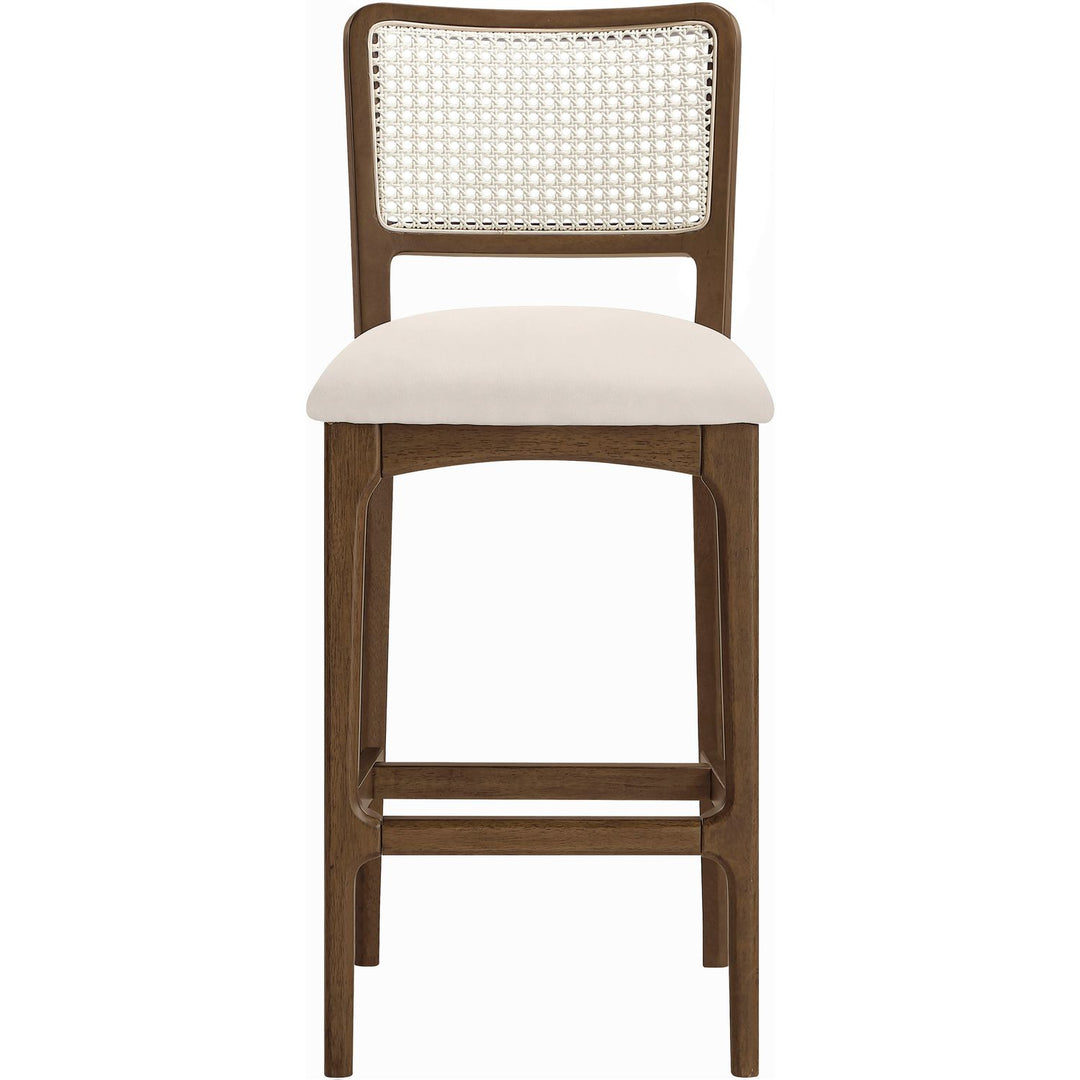 Atrium Cane Back And Vegan Leather Upholstered Bar Stool — Cream / Brushed Brown