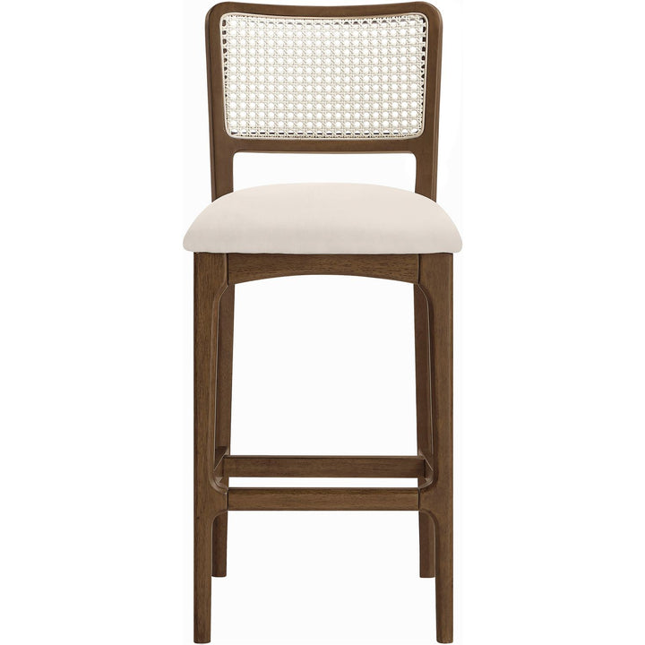 Atrium Cane Back And Vegan Leather Upholstered Bar Stool — Cream / Brushed Brown