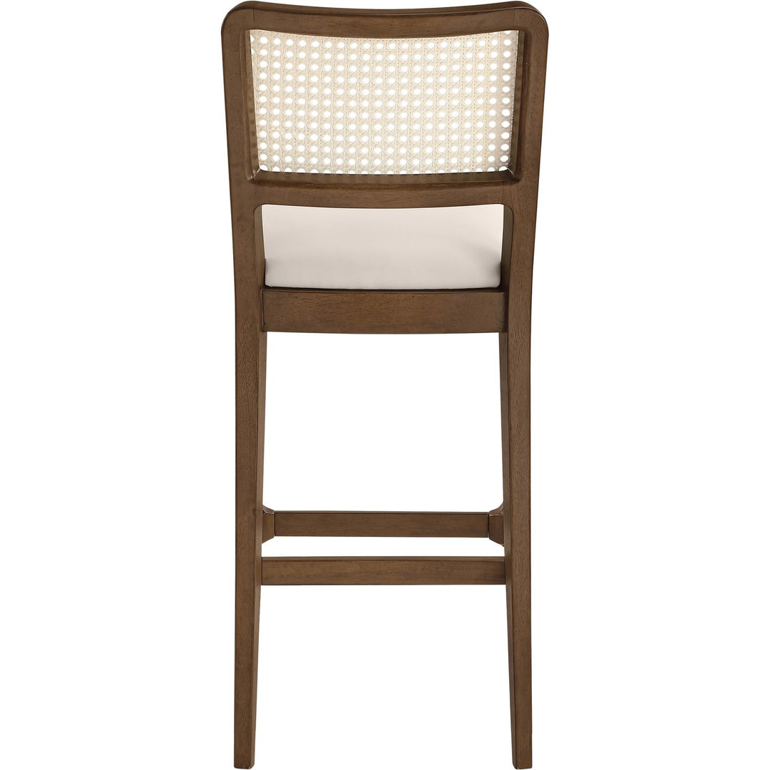Atrium Cane Back And Vegan Leather Upholstered Bar Stool — Cream / Brushed Brown