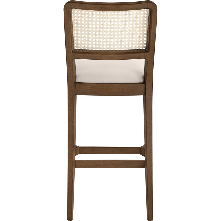 Atrium Cane Back And Vegan Leather Upholstered Bar Stool — Cream / Brushed Brown