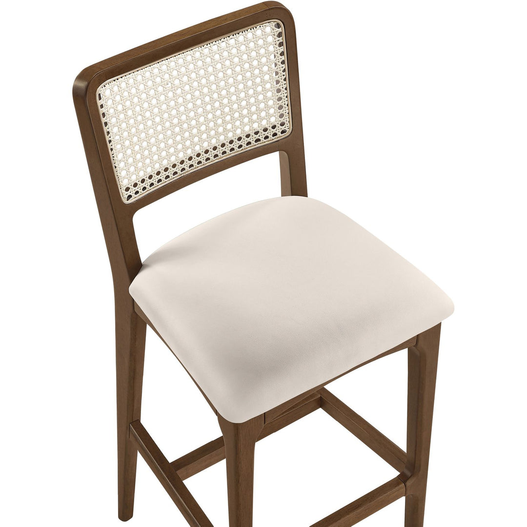 Atrium Cane Back And Vegan Leather Upholstered Bar Stool — Cream / Brushed Brown