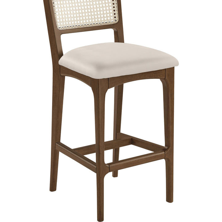 Atrium Cane Back And Vegan Leather Upholstered Bar Stool — Cream / Brushed Brown