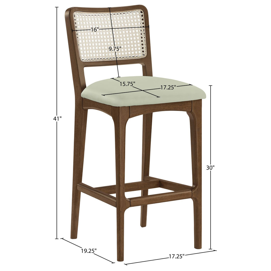 Atrium Cane Back And Vegan Leather Upholstered Bar Stool — Mint / Brushed Brown