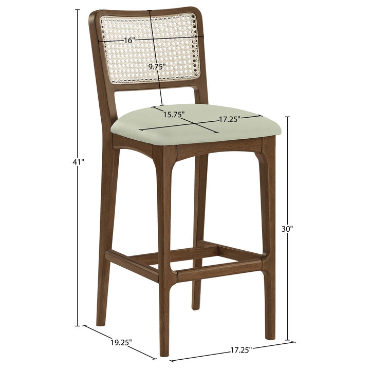Atrium Cane Back And Vegan Leather Upholstered Bar Stool — Mint / Brushed Brown